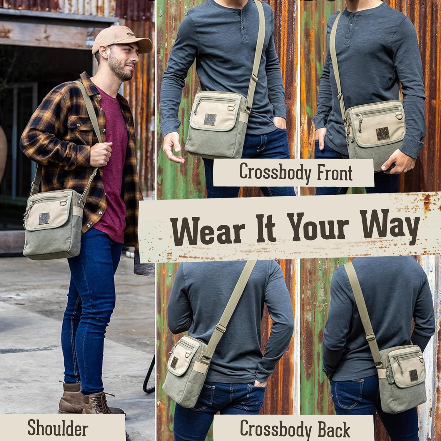 SCRUFFY DOG Crossbody Messenger Bag for Men and Women - Canvas Shoulder Bags with Adjustable Strap