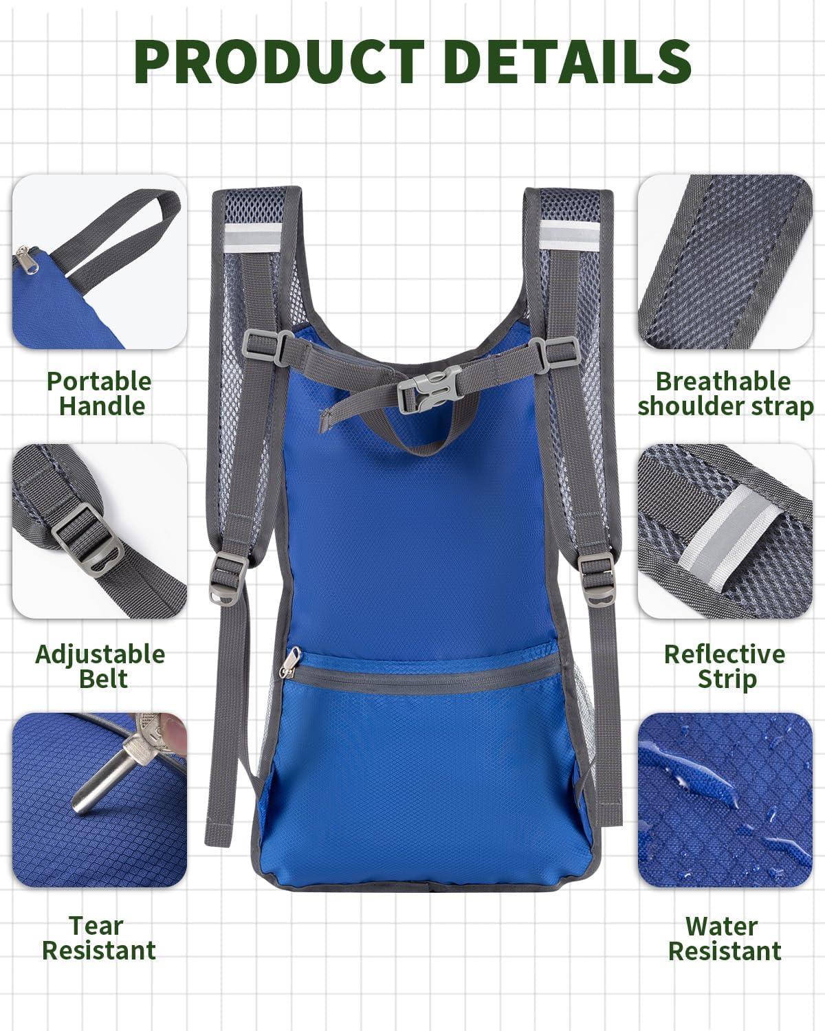 15L Lightweight Packable Hiking Backpack Water Resistant Foldable Daypack for Hiking Travel Cycling