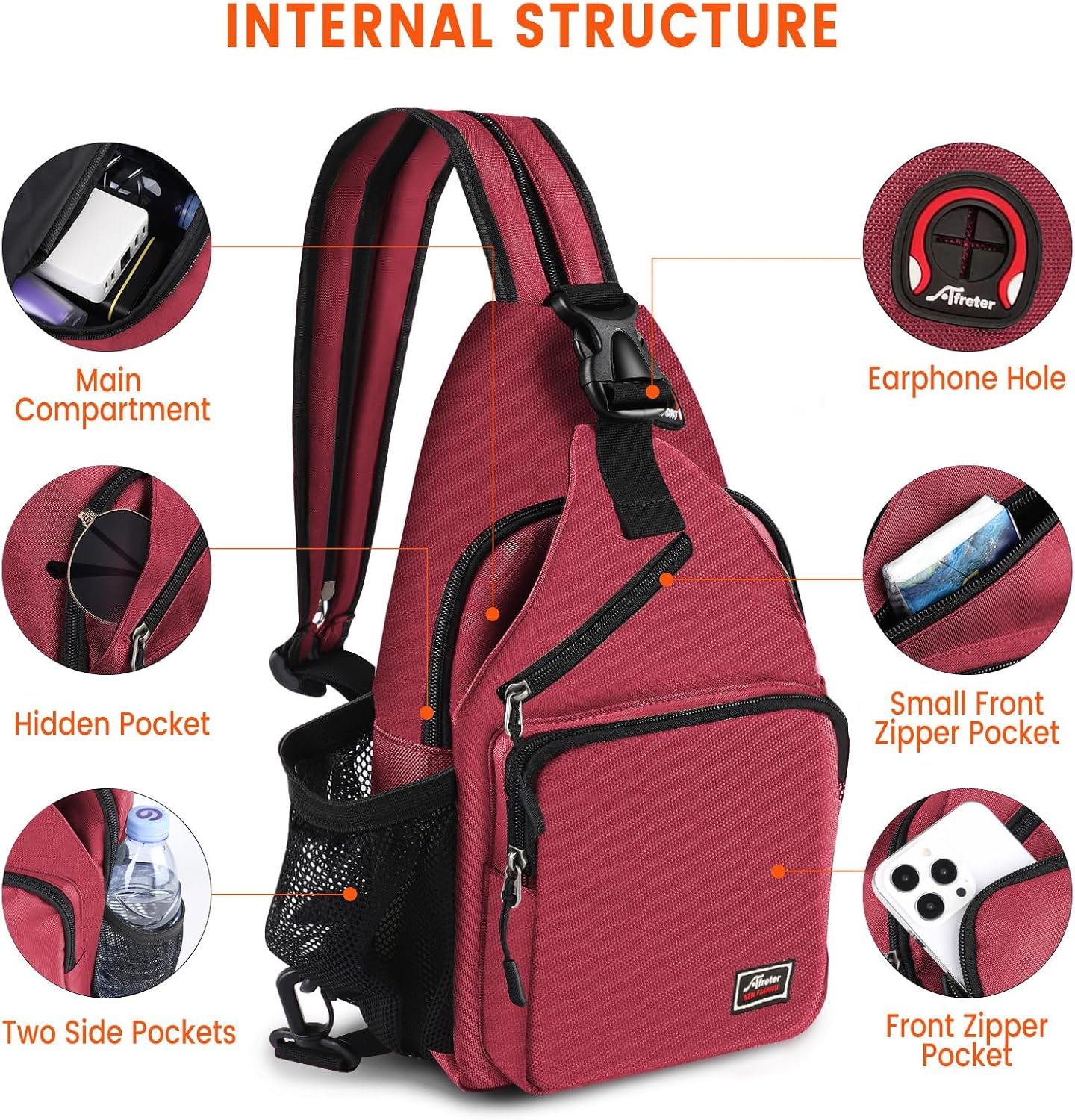 Crossbody Sling Backpack Men and Women Sling Bag Shoulder Backpack Travel Hiking Chest Bag Daypack (Red)