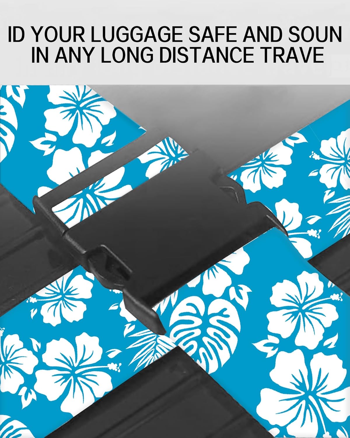Luggage Straps for Suitcases, Adjustable Travel Belt, Durable Wide Luggage Strap, Cute Suitcase Strap Identifiers with Buckle, Bag Straps for Luggage, Blue White Flowers