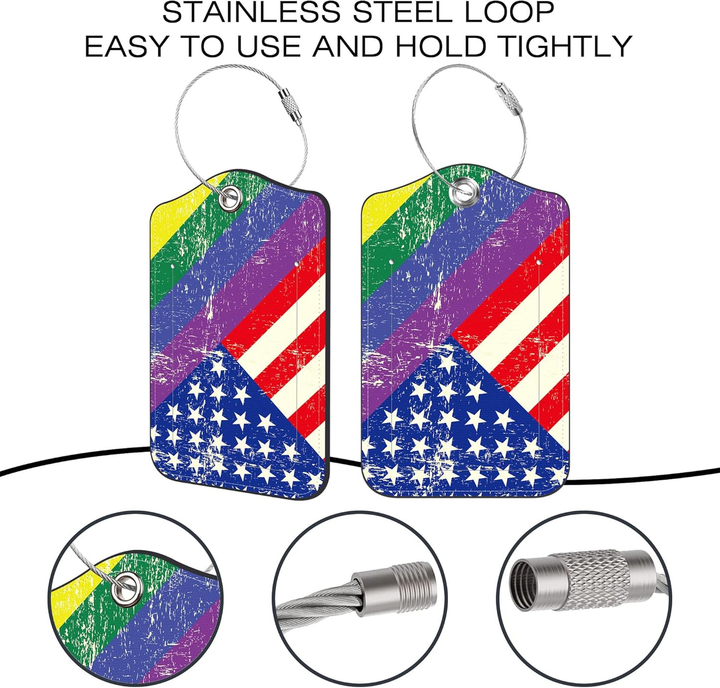 2 Pack Luggage Tags for Suitcase,Gay Flag PU Leather Idea Baggage Tag with Name Labels Privacy Cover Metal Ring Men and Women Travel Cruise Labels