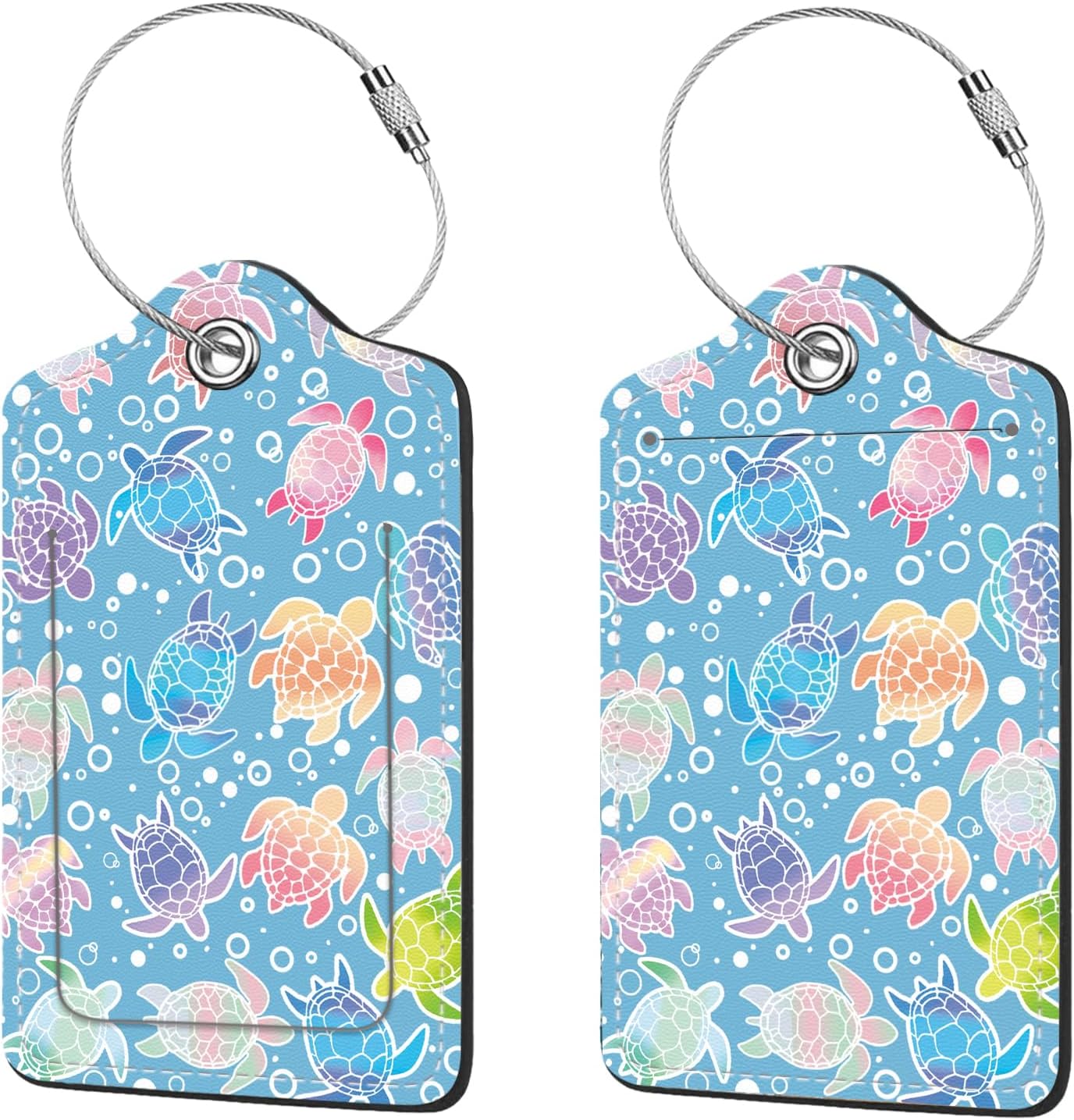 2 Pcs Luggage Tags for Suitcase, Cute Unique PU Leather Travel Bag Tag with Privacy Cover ID Label