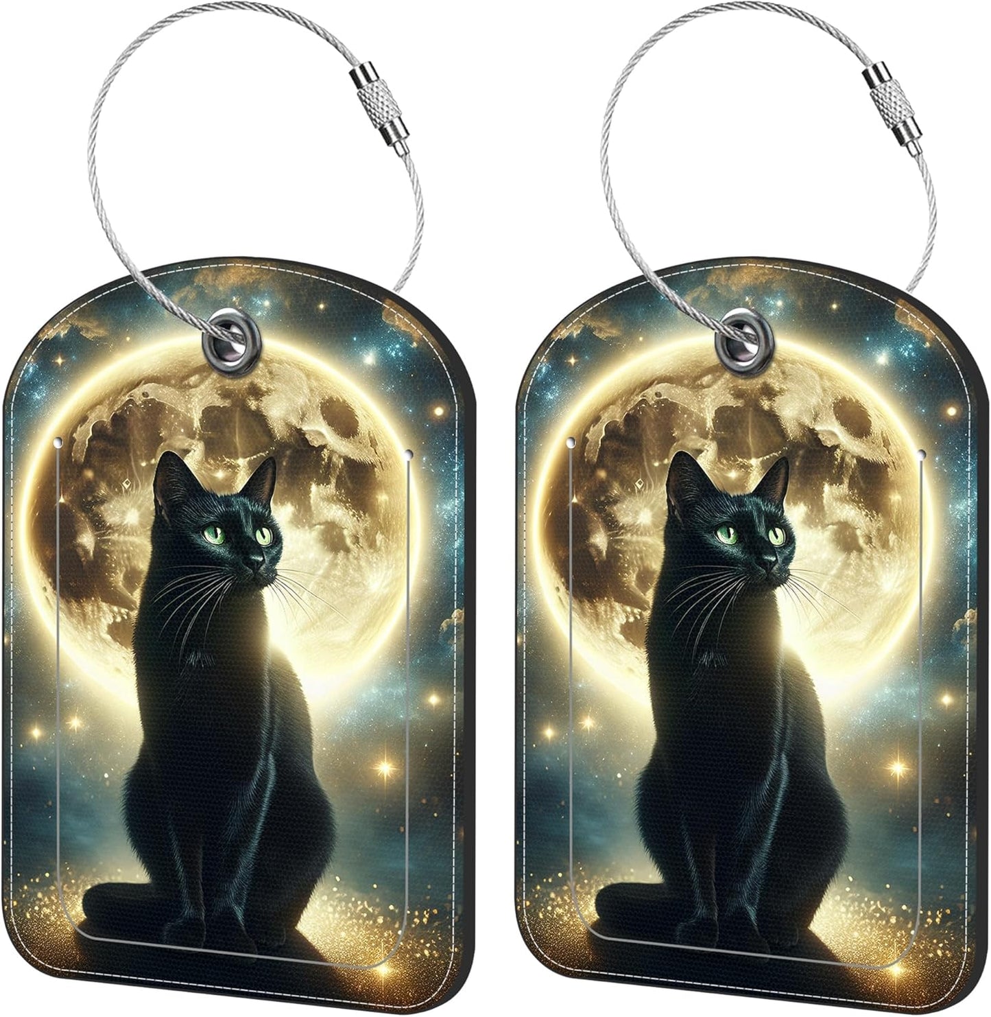 2 Pack Cute Luggage Tag for Suitcases Black Cat and Sky Leather Luggage Tags with Stainless Steel