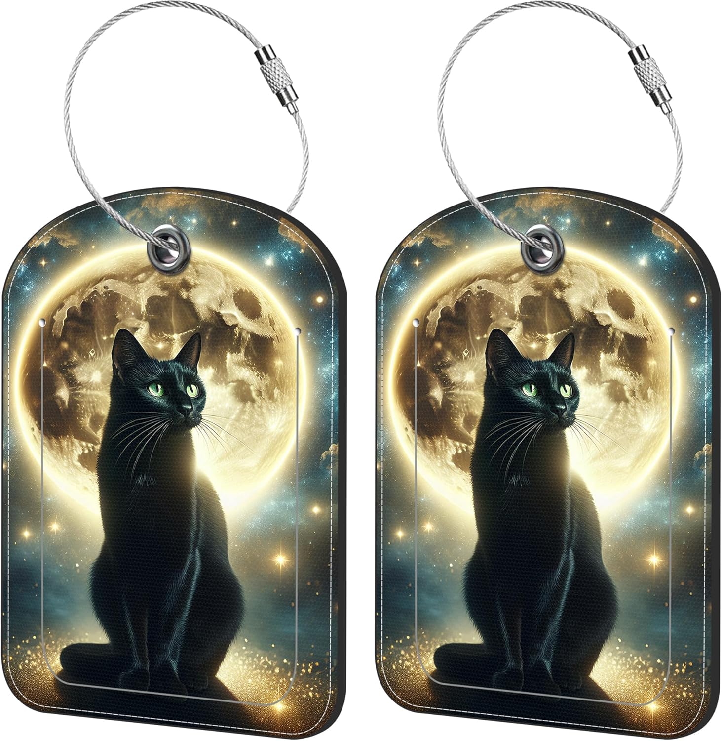 2 Pack Cute Luggage Tag for Suitcases Black Cat and Sky Leather Luggage Tags with Stainless Steel