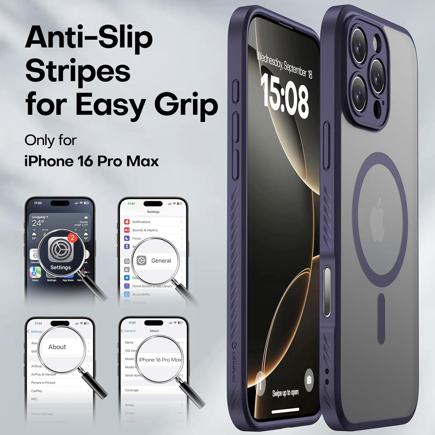 CellEver Strong Magnetic for iPhone 16 Pro Max Case with Camera Control Capture Button [Camera Protection] [Military Drop Protection] [Compatible with MagSafe] Slim Translucent Matte Cover,Deep Purple