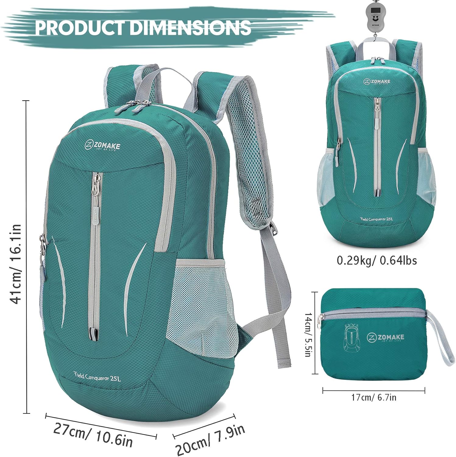 ZOMAKE Ultra Lightweight Packable Backpack 25L, Foldable Hiking Backpacks Water Resistant Small