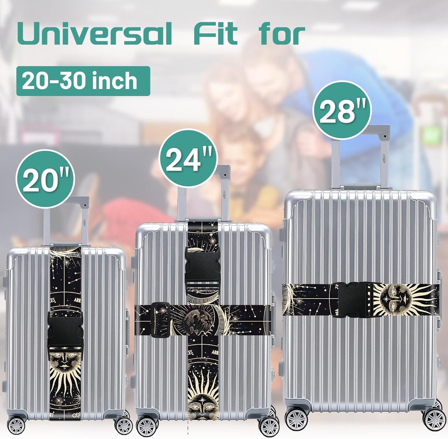 Slohif Luggage Straps for Suitcases Travel Belt Accessories Luggage Connector Identifiers 2 Pack Over Handle with Buckle Unique Nylon Adjustable Strap for Sleeping Bag Car Seat Moon