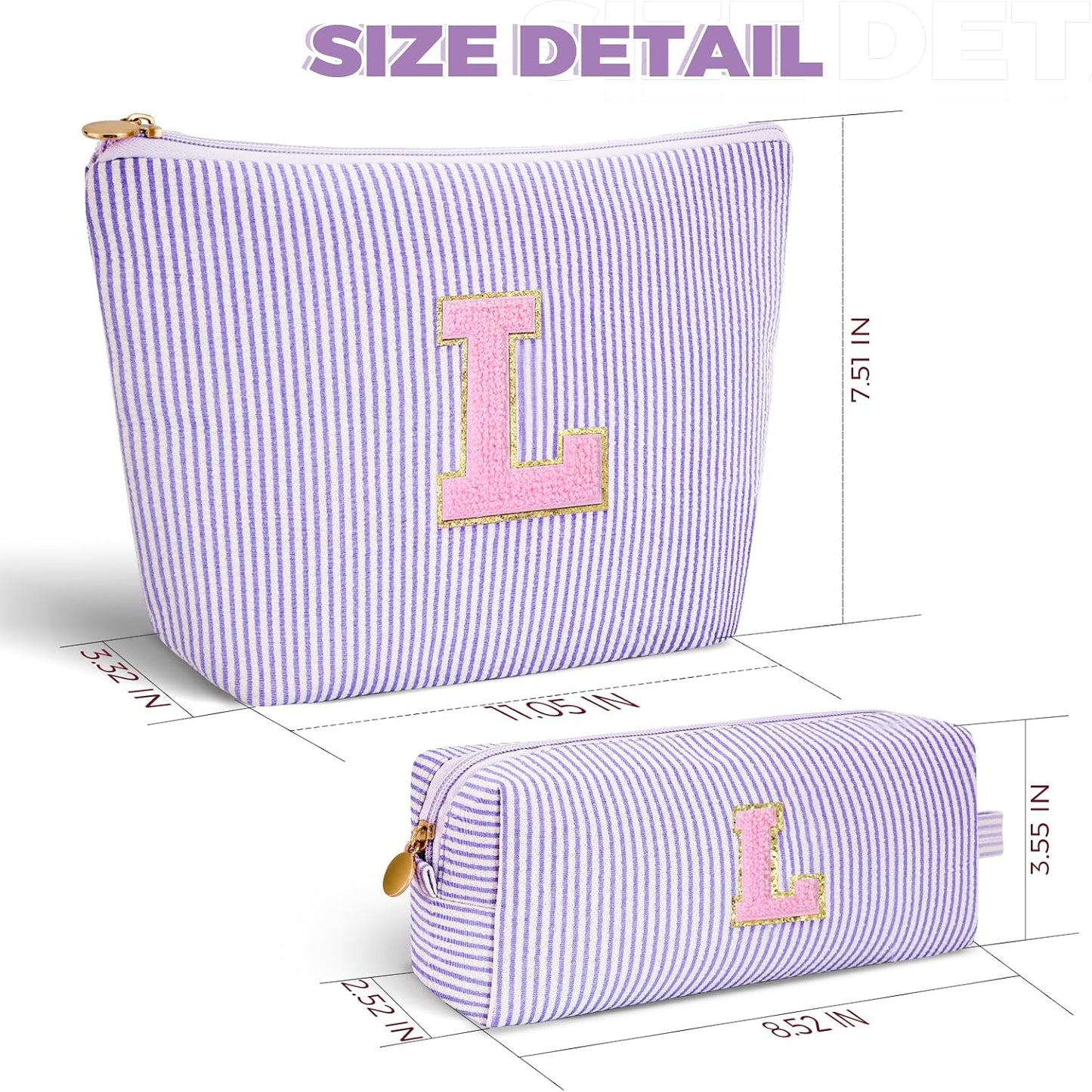 Dance Recital Gifts for Girls - Cosmetic Bag for Teen,Initial Cute Makeup Bag Set for Women,Trendy Pouch for Niece Sister Friend Female Her,Birthday Gifts for Daughter - Lavender,L