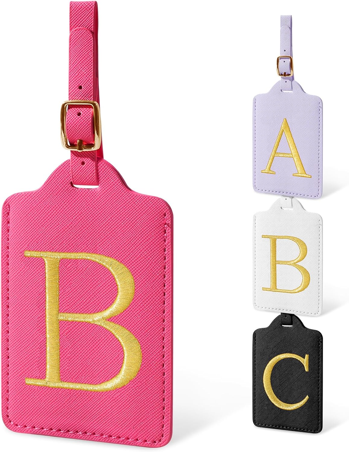 Initial Luggage Tags for Suitcases, Cute Embroidered Letter Luggage Bag Suitcase Identifier Name Baggage Tag, PU Leather Travel Luggage Tags, Bag Tags for Men Women Kids Luggage Handbags(Rosered B)