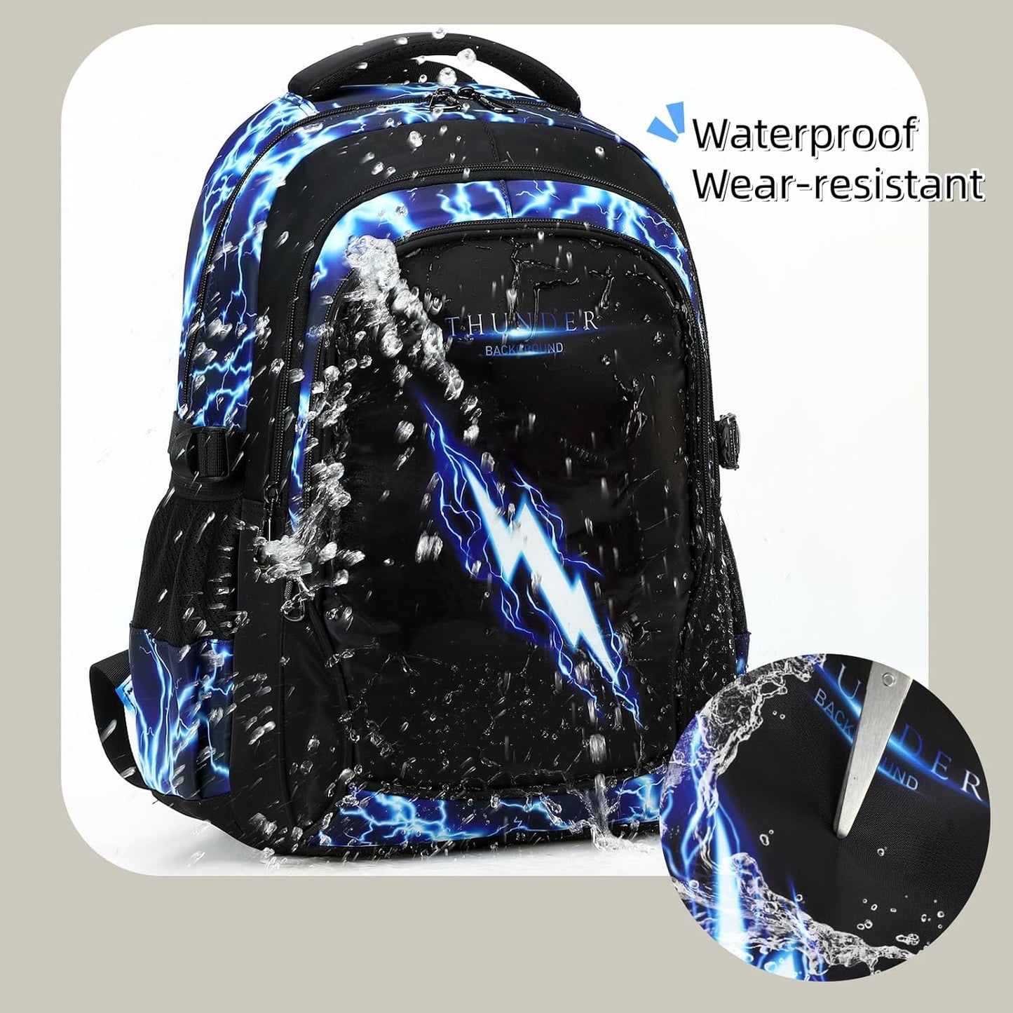 Boys Backpack for Kids Elementary School Bags Lightning Teens Durable Bookbag (blue)