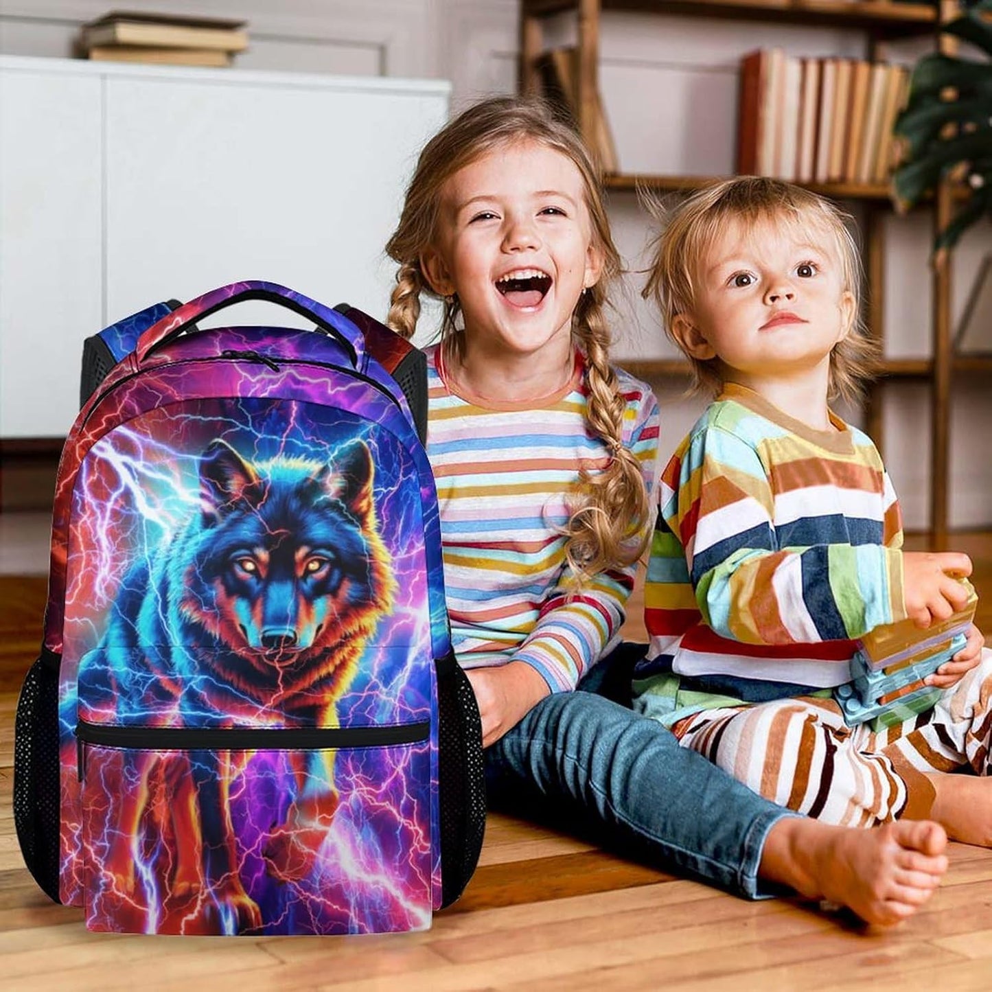 Wolf Backpack for Boys - 17 Inch Kids Backpacks with Adjustable Straps for Elementary School - Lightweight Durable Animals Bookbag for Kindergarten