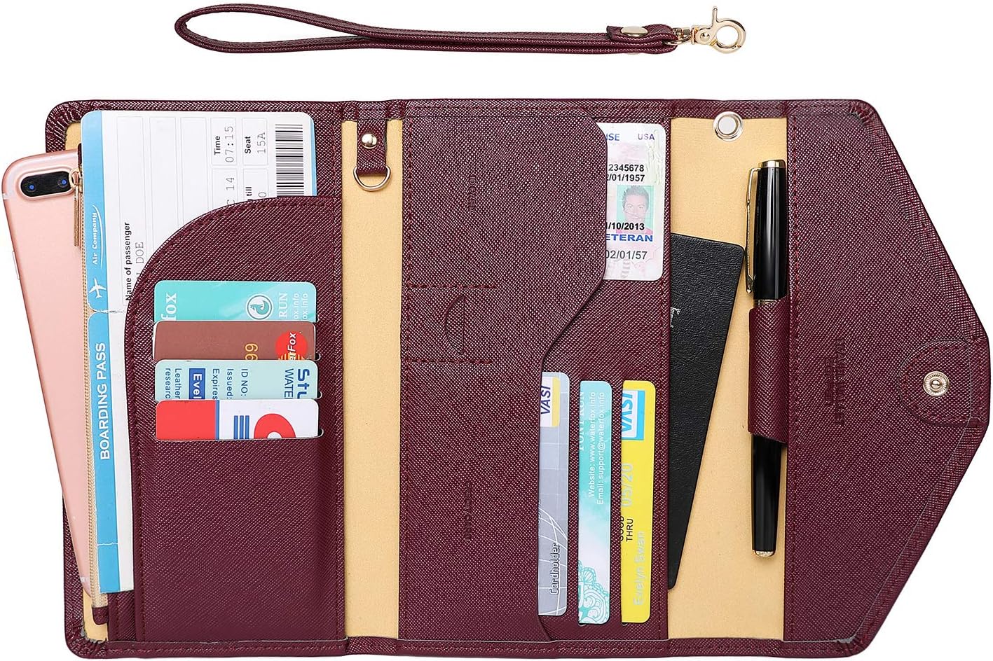 ZOPPEN Passport Holder Women Travel Wallet (Ver.5) for Women Rfid Blocking Passport Cover Case Document Organizer Wrist Strap