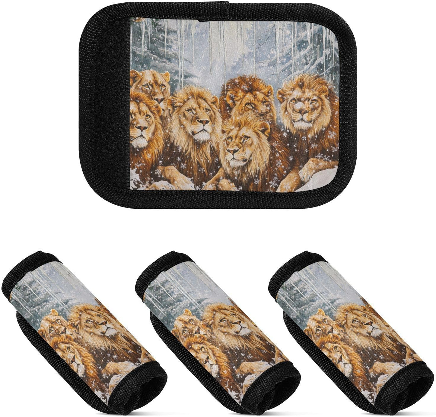 Winter Snow Lions 4 Pack Luggage Handle Wraps Covers for Suitcase Identifiers Bag Tags Travel Accessories
