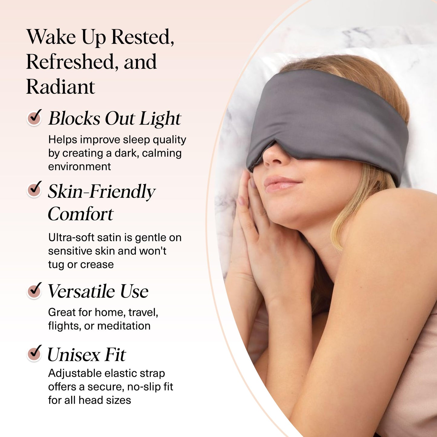 Kitsch Satin Sleep Mask | Eye Masks for Sleep - Charcoal Black