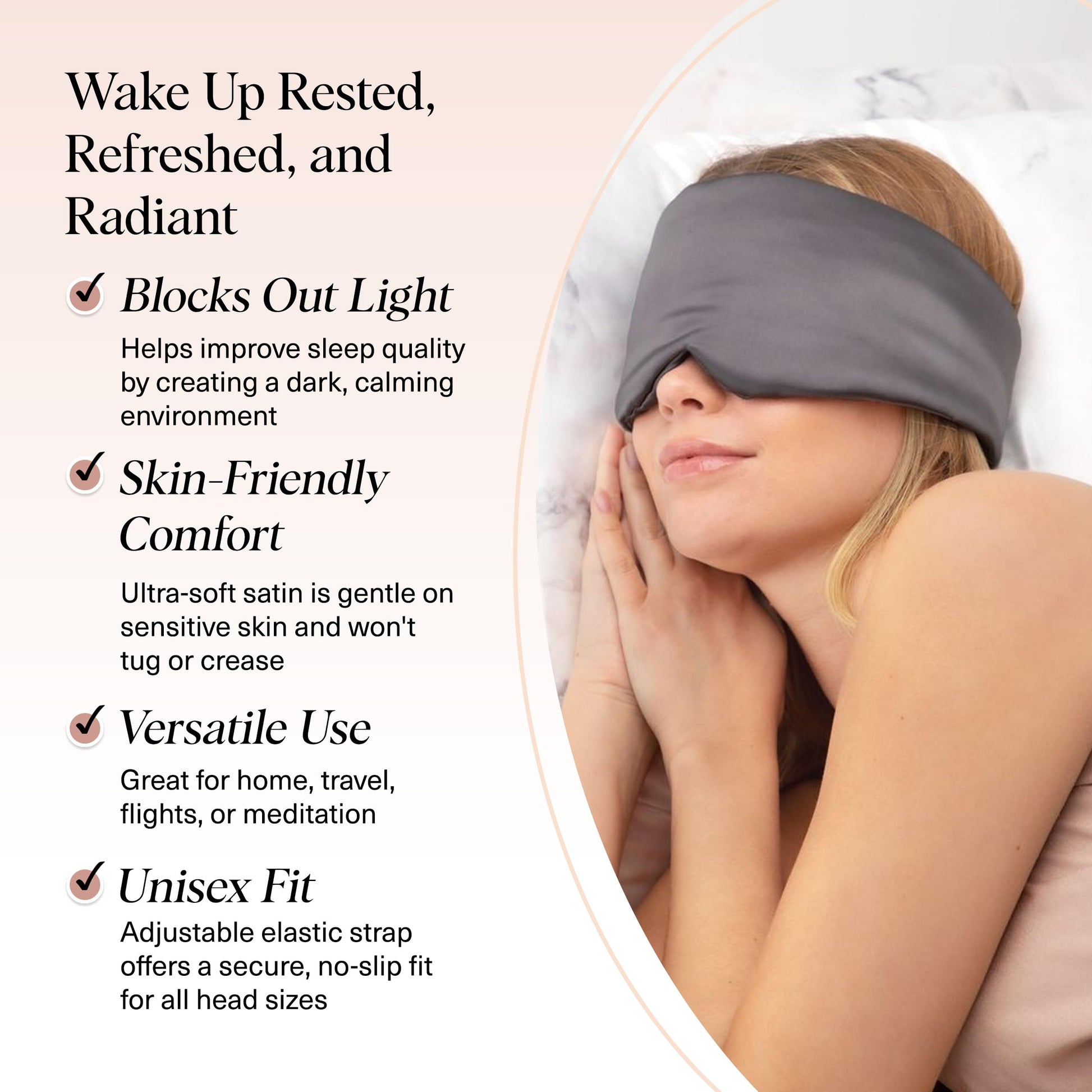 Kitsch Satin Sleep Mask | Eye Masks for Sleep - Charcoal Black