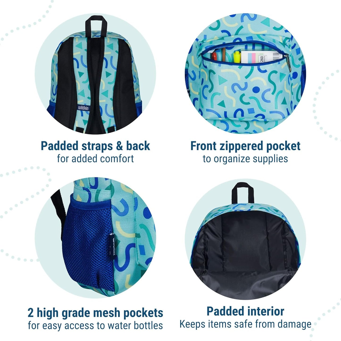 Wildkin 16-inch Kids Backpack – Durable, Padded & Spacious School Bag for Boys & Girls - Confetti Blue