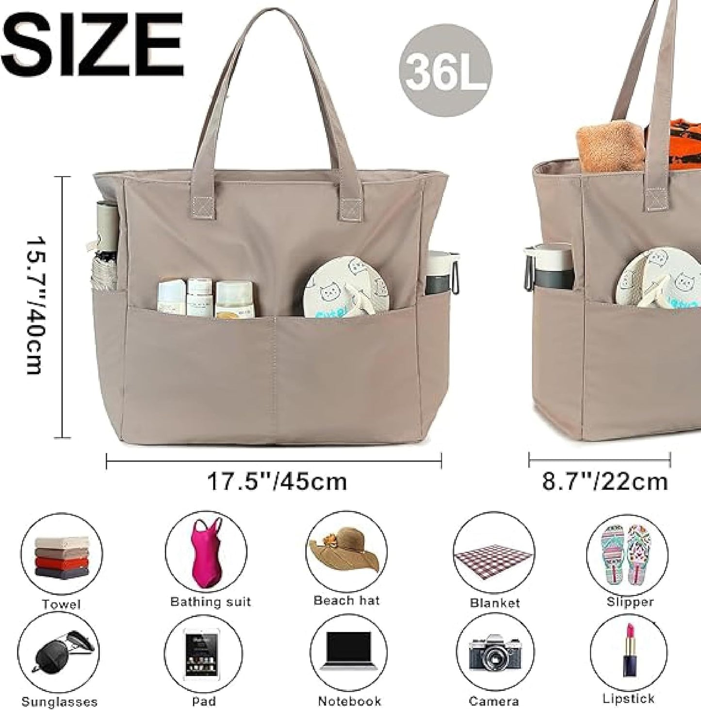Bluboon Waterproof Beach Tote Pool Bags for Women Ladies Extra Large Carry On Bag With Wet Compartment for Weekender Travel