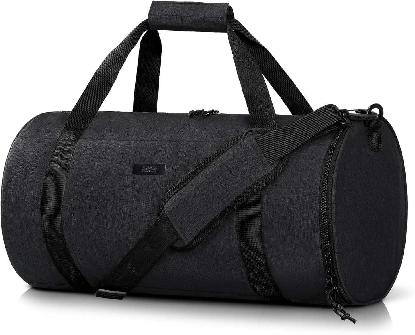 MIER Gym Bag Round Duffle Bag with Shoe Compartment & Wet Pocket, Lightweight Carry on Duffel for Men Women Workout Fitness Travel Sports, 24L, Black