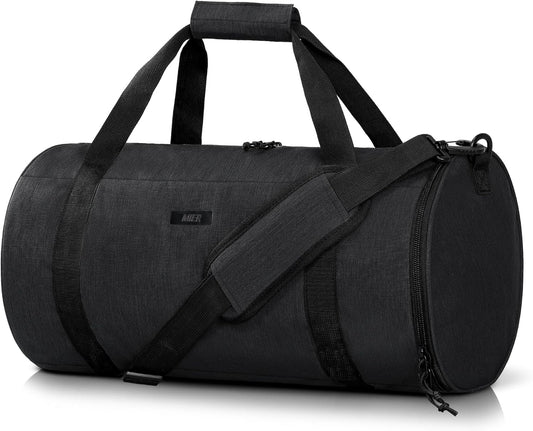 MIER Gym Bag Round Duffle Bag with Shoe Compartment & Wet Pocket, Lightweight Carry on Duffel for Men Women Workout Fitness Travel Sports, 24L, Black