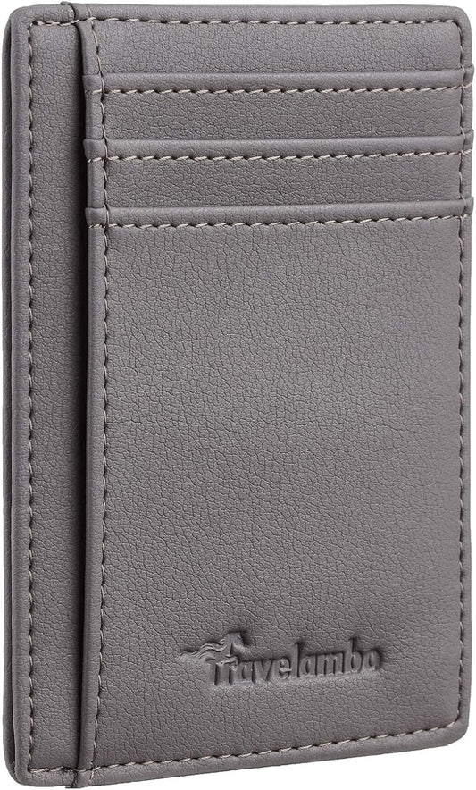 Travelambo Front Pocket Minimalist Leather Slim Wallet RFID Blocking Medium Size