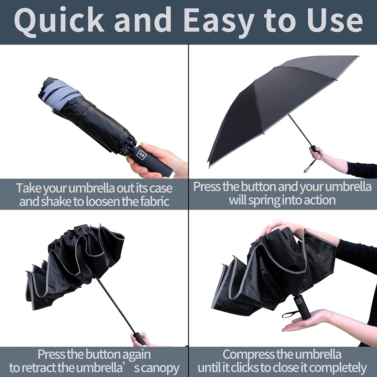 BAODINI Inverted UV Umbrella for Rain and Sun Medium Size UPF 50+ Rverse Compact Umbrella Auto Open Close