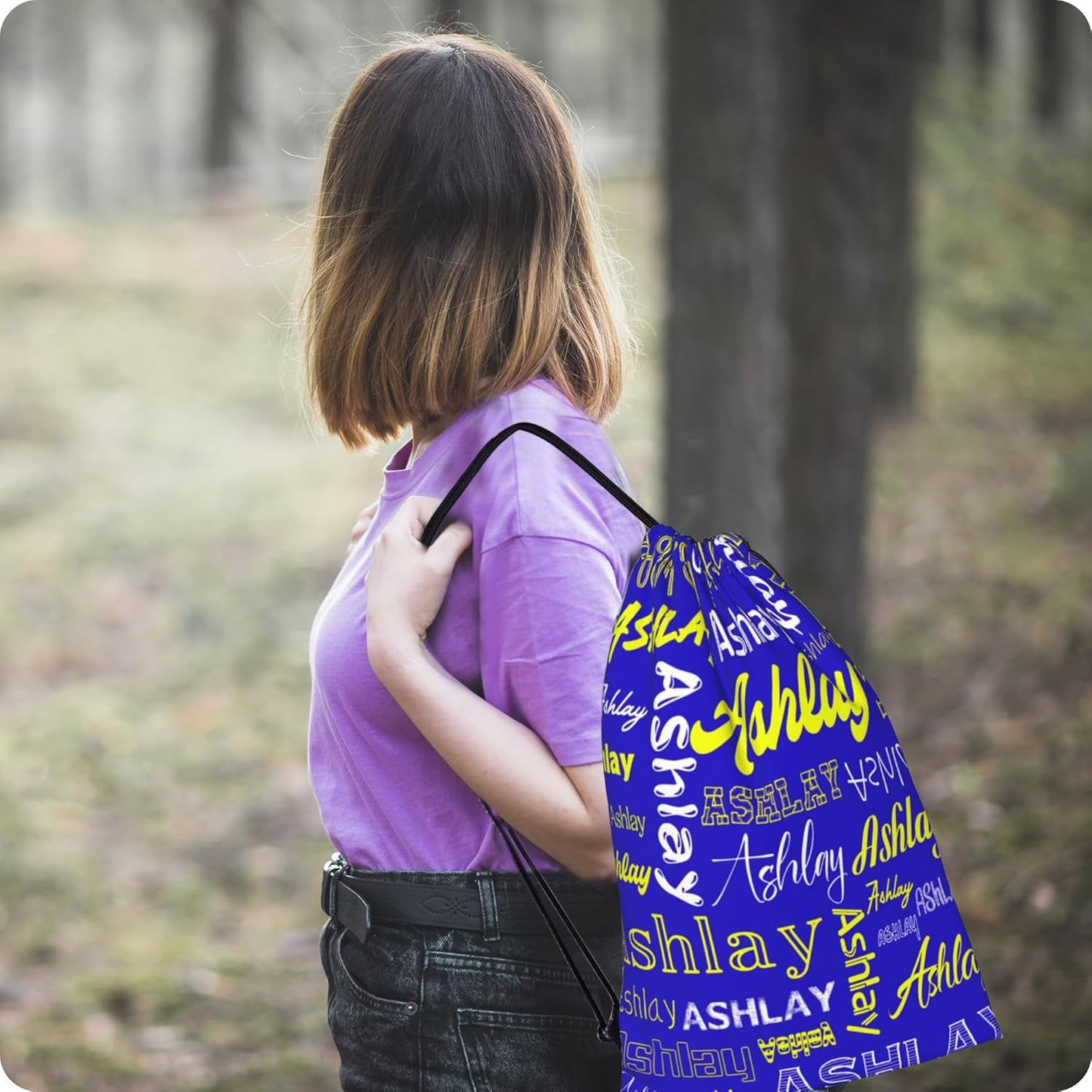 Personalized Drawstring Bag with Your Name Drawstring Backpack for Men Women Small Gym Beach Shopping Sport Yoga Bag (Custom Name-4)