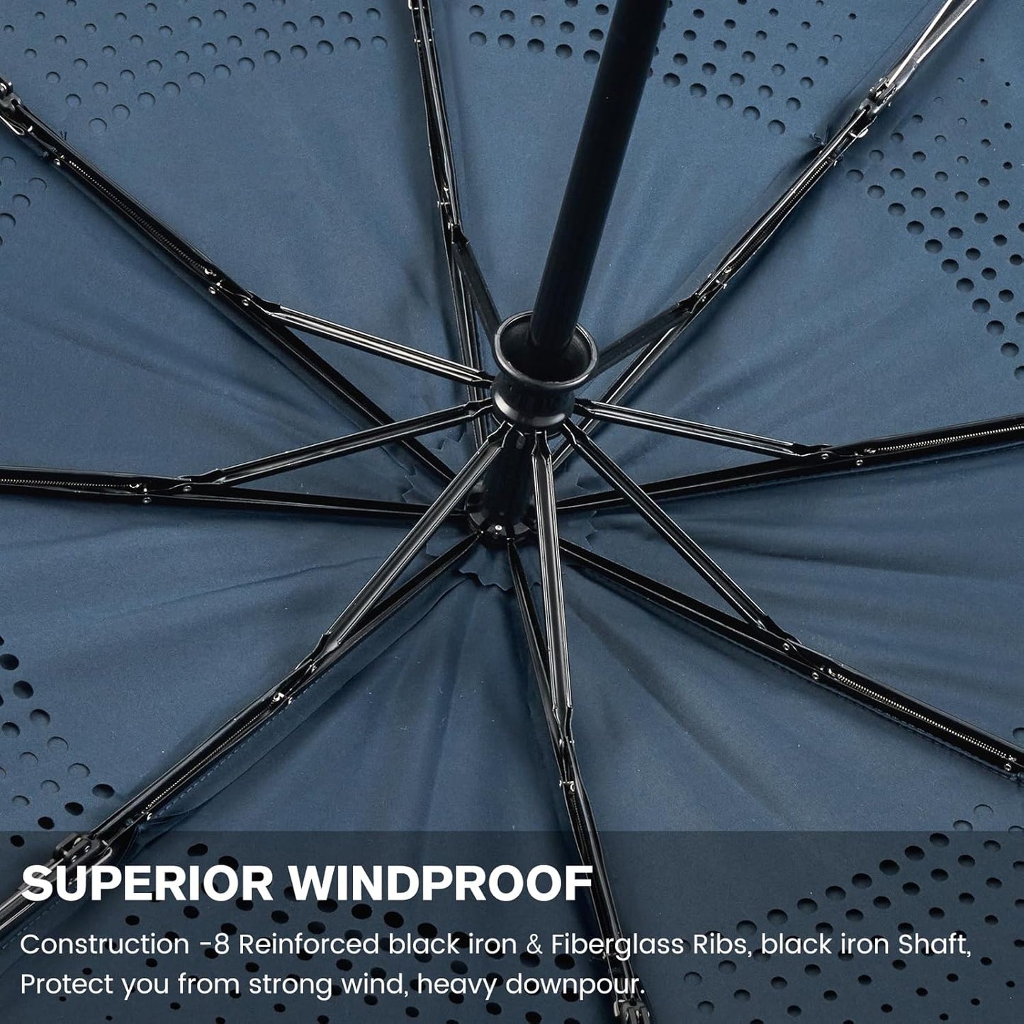 G4Free Windproof Travel Umbrellas for Rain 46inch Double Canopy Automatic Compact Umbrella with Strong Fiberglass Frame and Windproof Cable