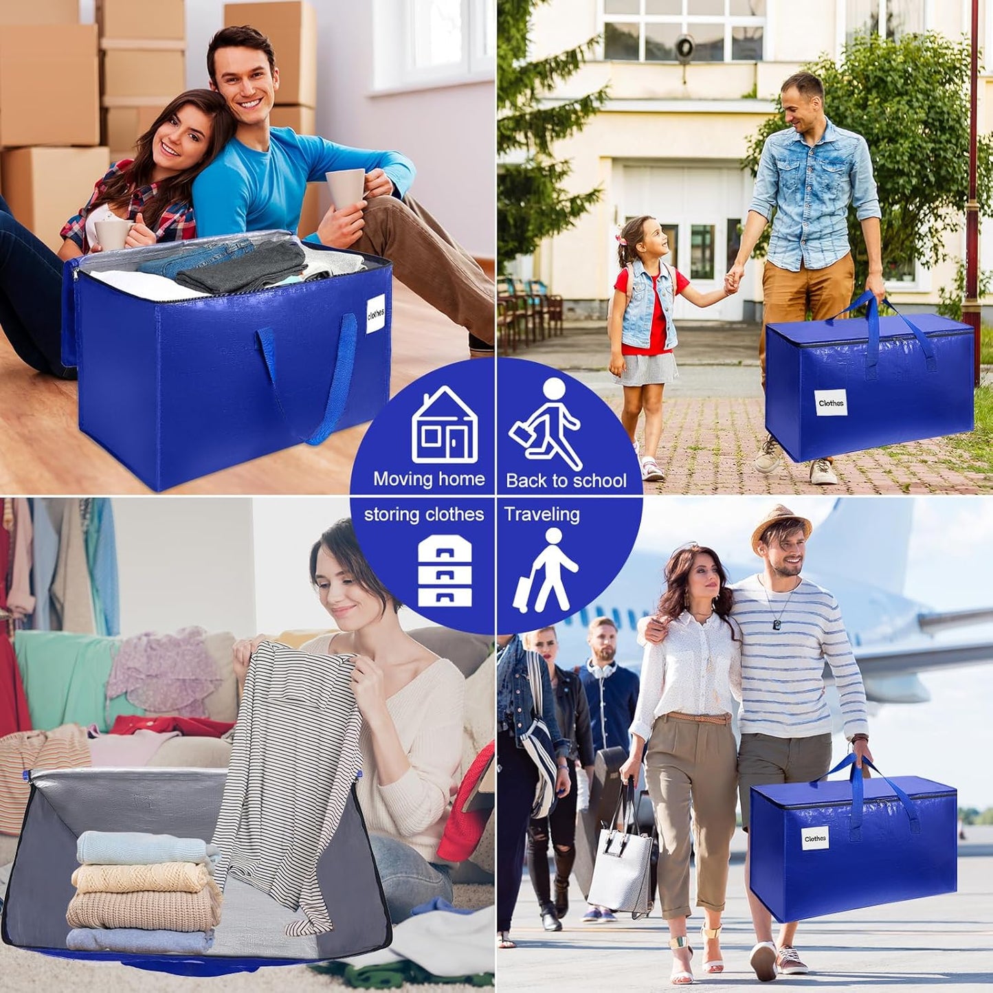 Moving Bags with Zipper - Extra Large Space Saving Totes for Storage, Heavy-Duty Tool Bag with Carrying Handles, Ideal for Camping & Travel, Tag Pocket Included