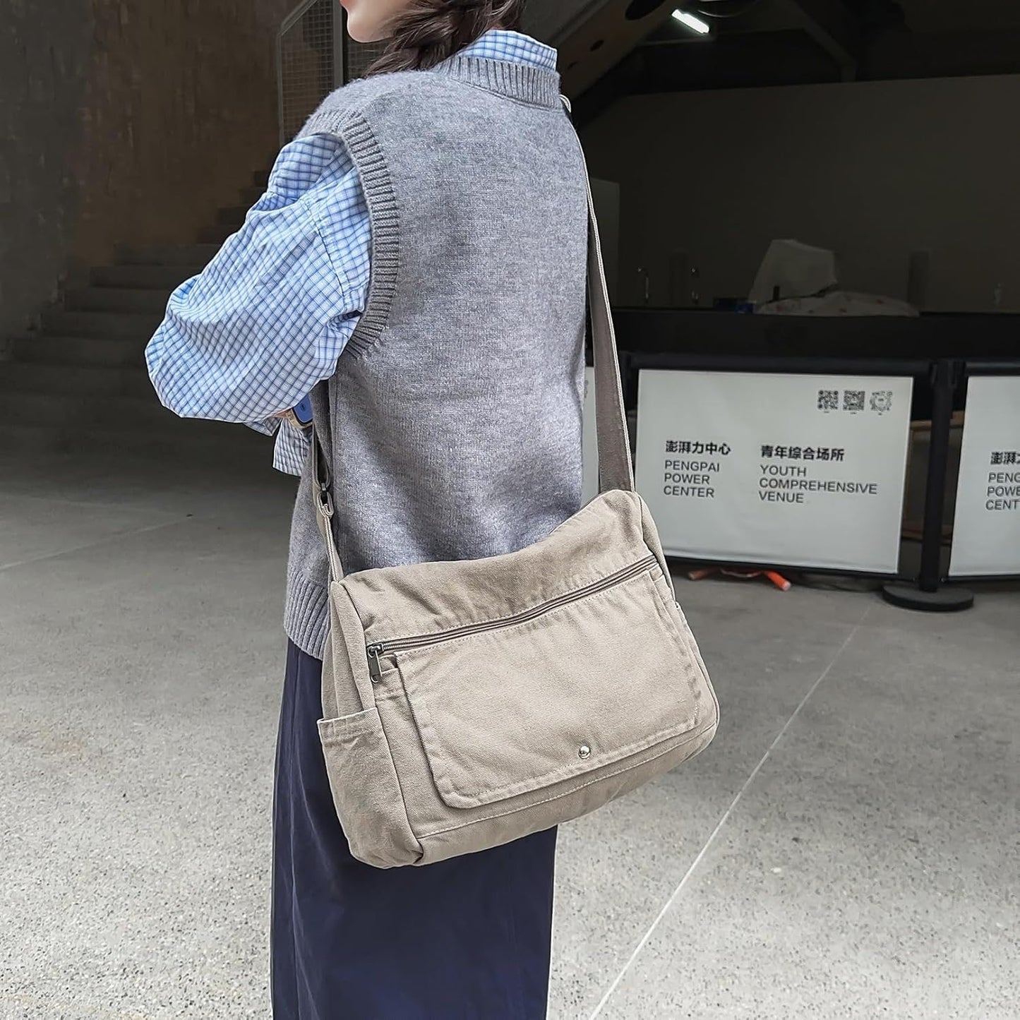 Canvas Messenger Bag for Women Hobo Crossbody Shoulder Bag Vintage Satchel Tote Handbag with Multiple Pockets