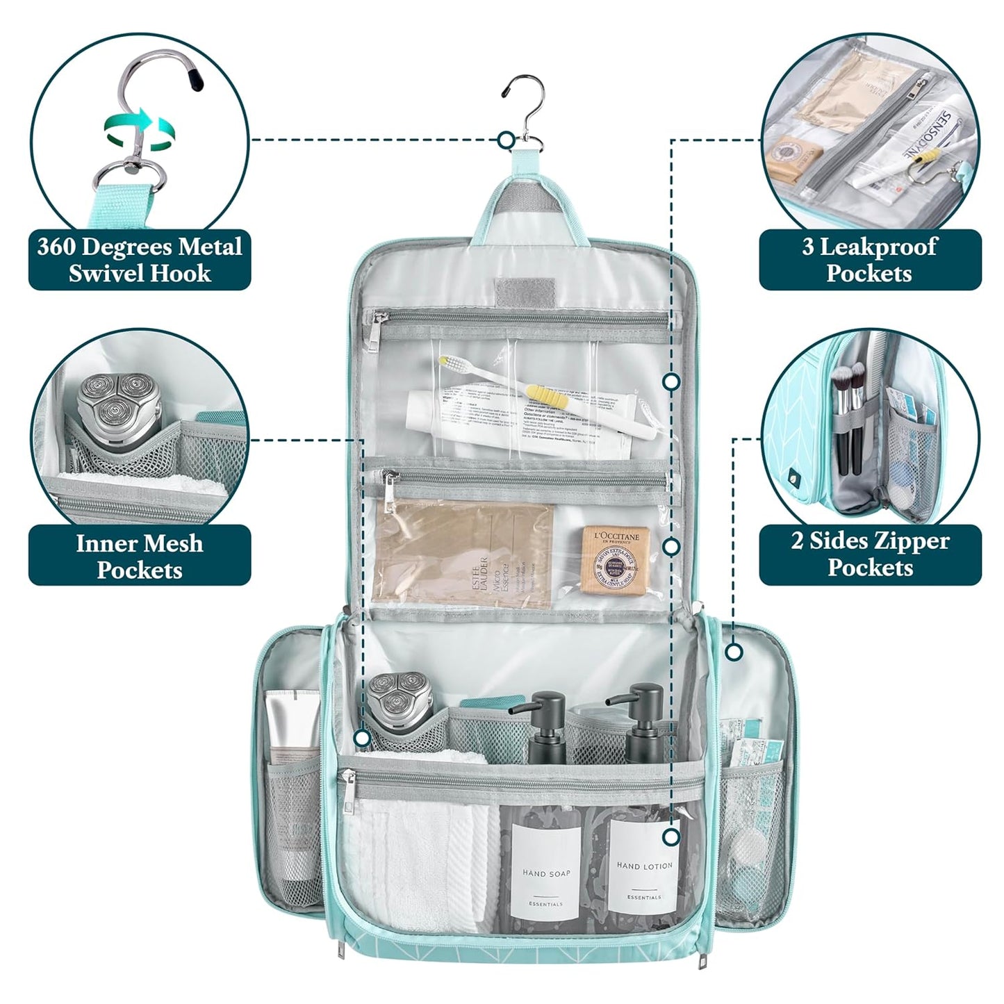 PAVILIA Large Hanging Toiletry Bag Travel Bag Women Men, Cosmetic Organizer, Water Resistant Makeup
