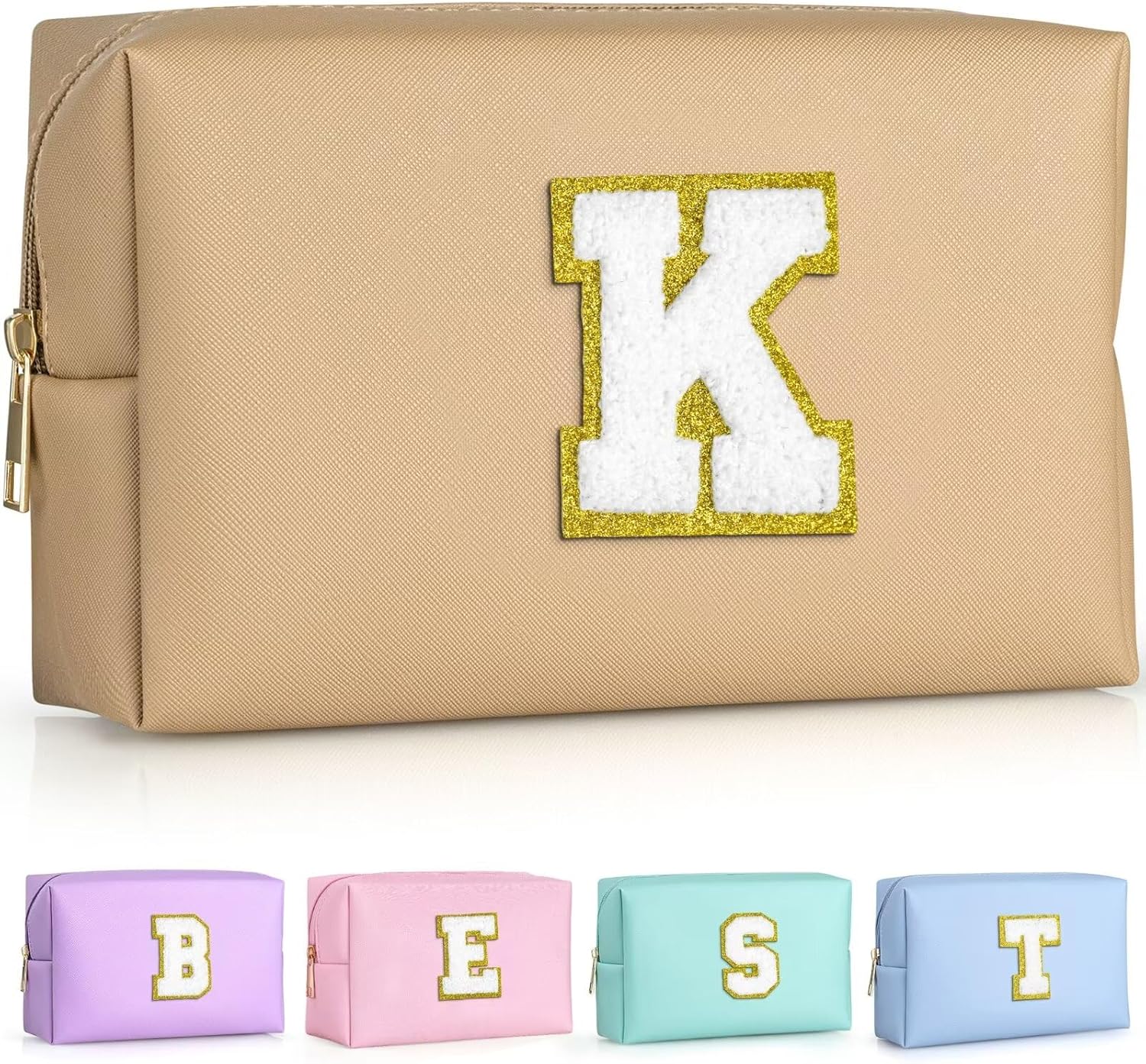 TOPEAST Initial Cosmetic Bag, PU Leather Waterproof Travel Toiletry Bag, Monogrammed Gifts for
