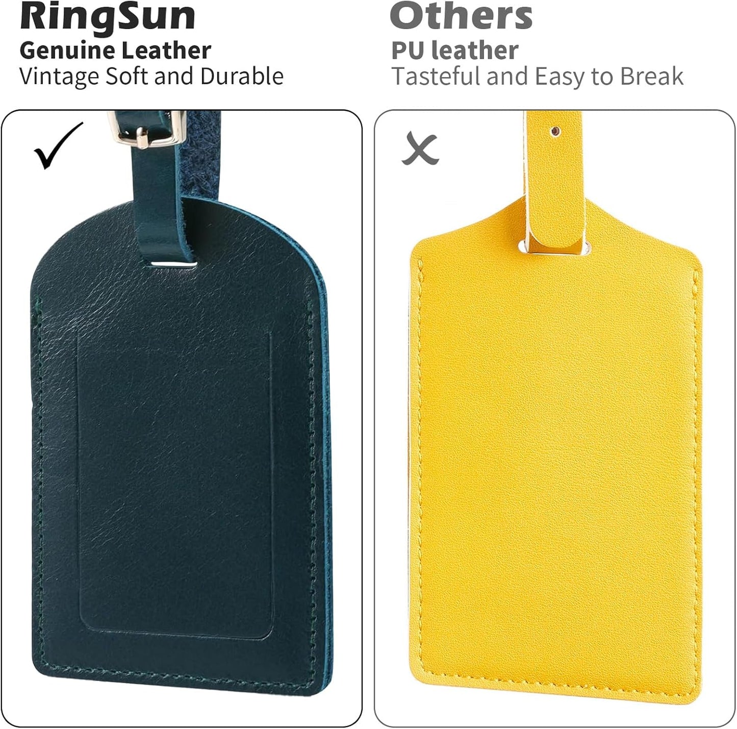 Ringsun Genuine Leather Luggage Tag for Suitcases ID Tags Bag Tags for Luggage (6 Pack)