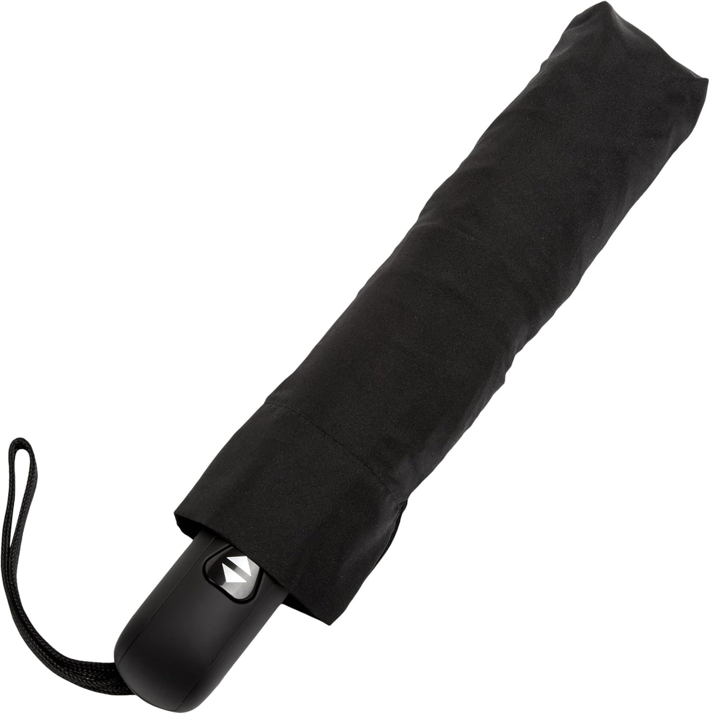 Amazon Basics Round Travel Umbrella for Rain, Wind-proof Compact Umbrella with Wind Vent, Auto Open/Close, Strong Alloy Steel Frame, Compact Size for Backpacks/Handbags (11" Long When Closed), One Size, Black
