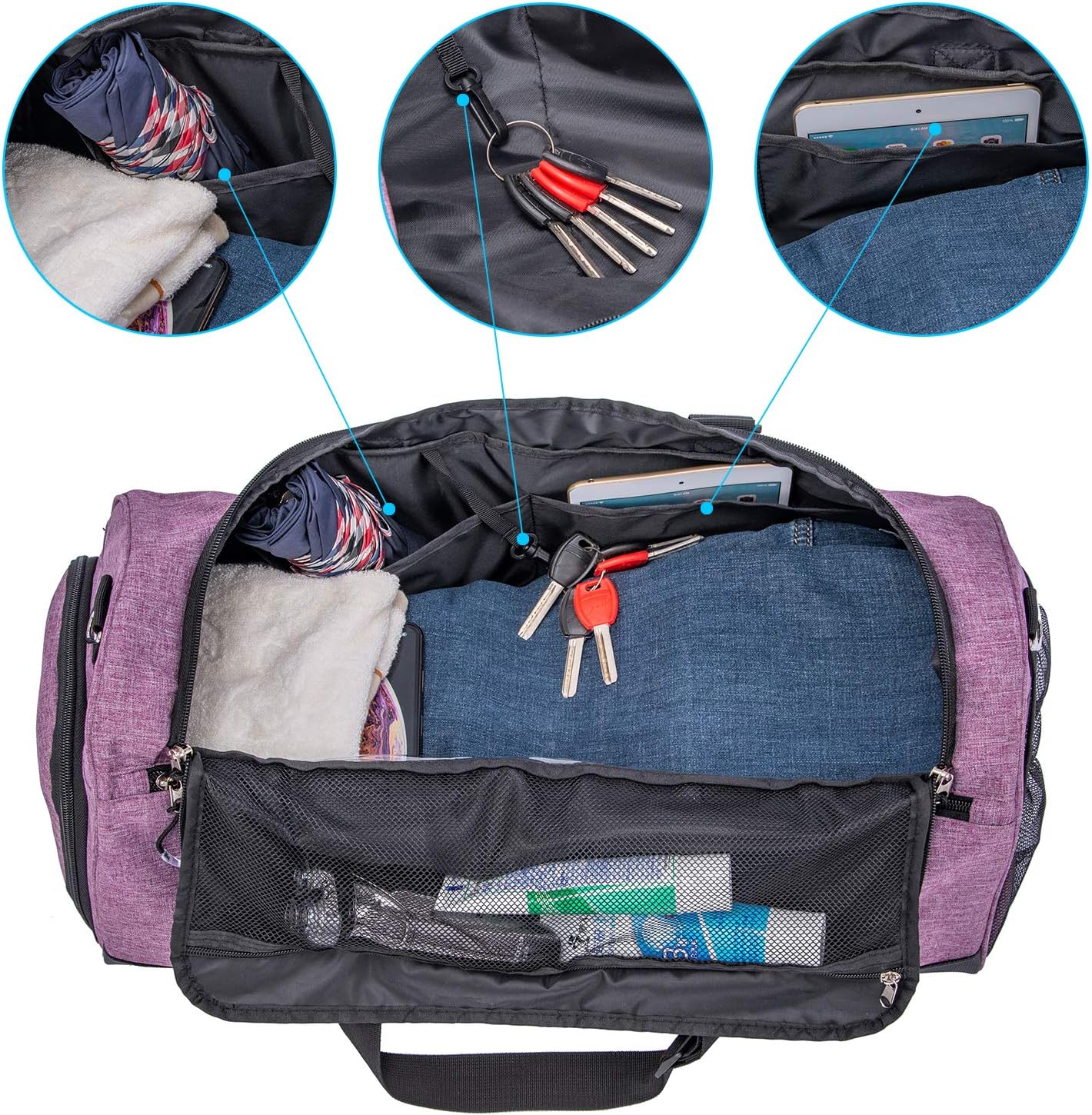 Kuston Sports Gym Bag with Shoes Compartment &Wet Pocket Gym Duffel Bag Overnight Bag for Men and Women