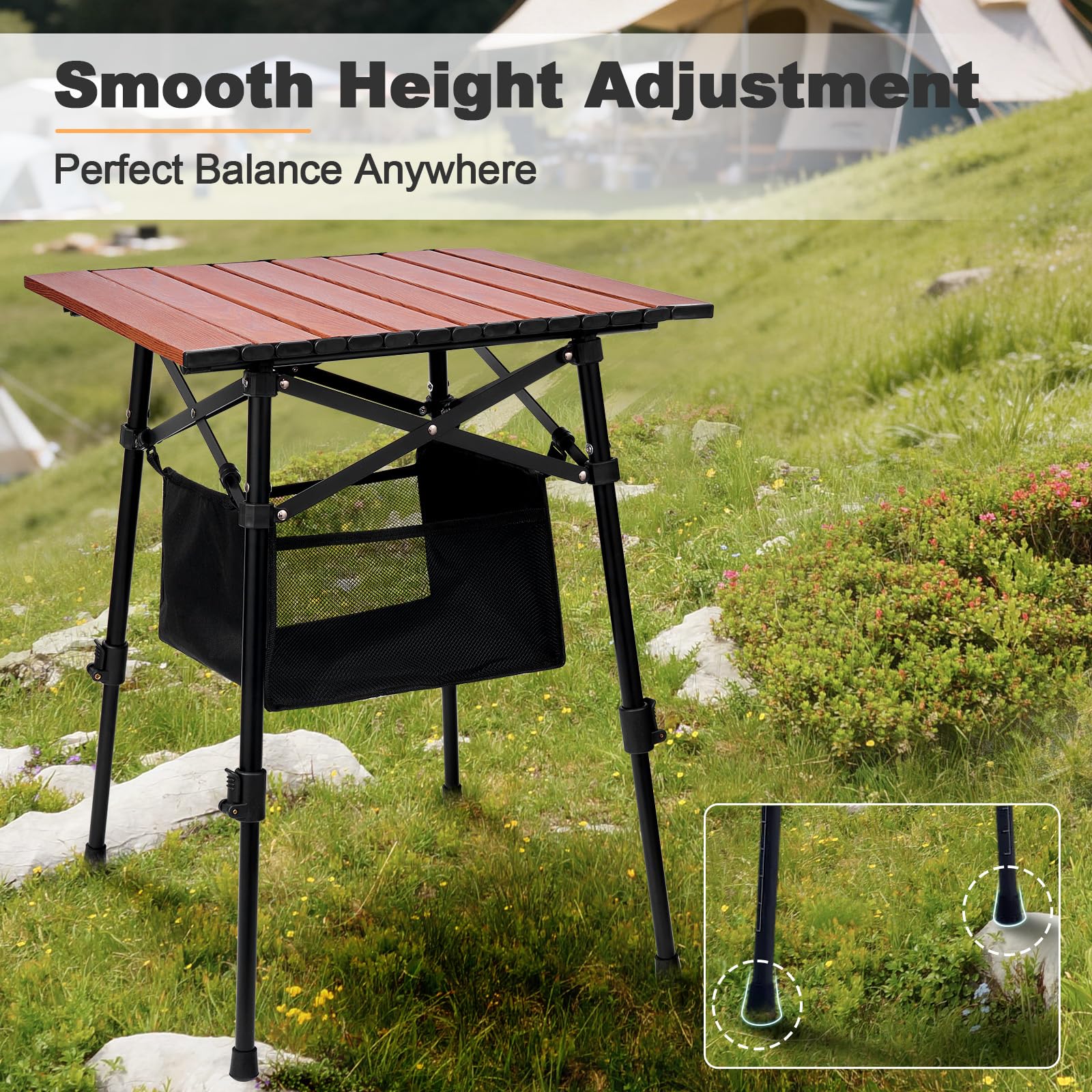 Odoland Portable Camping Table, Folding for Beach Outdoor Adjustable Height