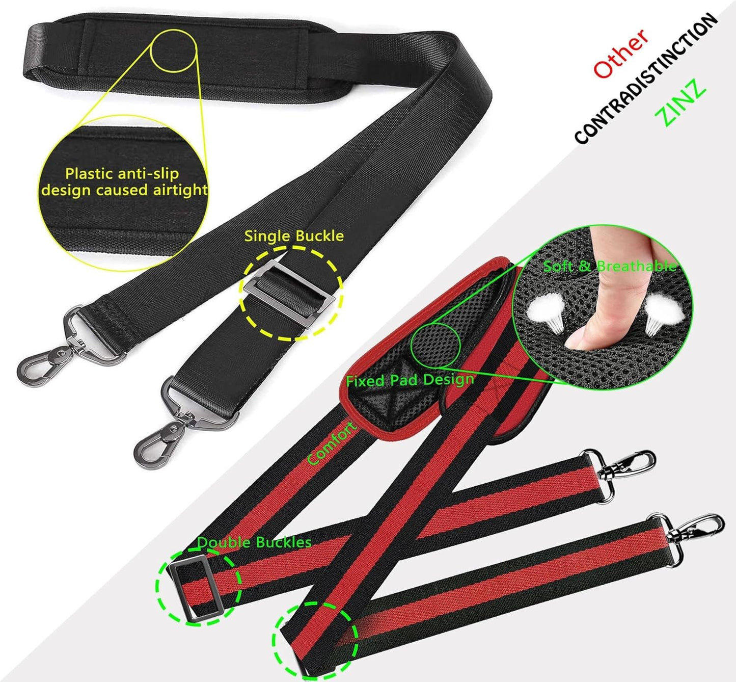 ZINZ Shoulder Strap 58" Ultra-Thick Fixed Padded and Adjustable Buckles Crossbody Strap for Briefcase Laptop Bag Luggage