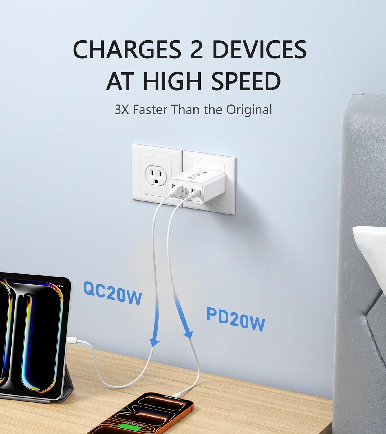 2Pack USB C Fast Charger Block,60W 5-Port USB Wall Charger Brick,2 USB A & 3 USB C PD3.0 Power Adapter Multiport Type C Charging Plug for iPhone 17/16/15/14,Pad Mini/Pro,AirPods 4,GalaxyS25(White)