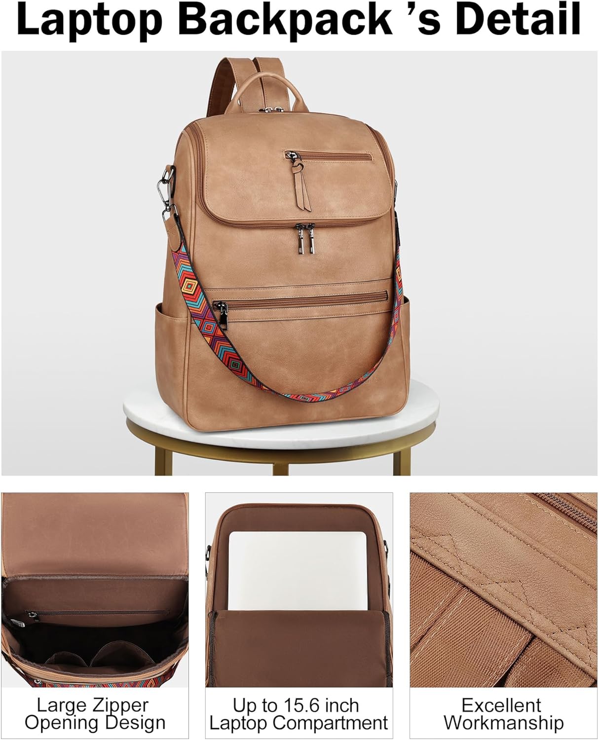 FADEON Laptop Backpack for Women Leather Travel Backpack with Laptop Compartment, Designer Ladies