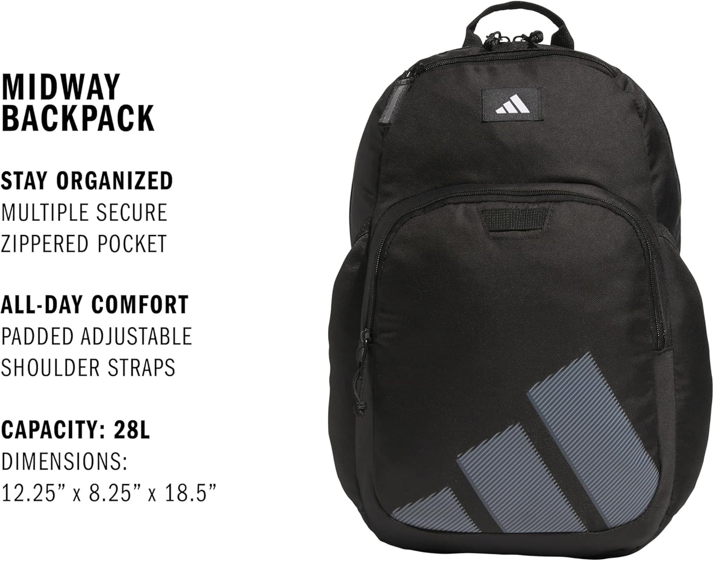adidas Midway Small Backpack for Women and Men, Durable Laptop Bag, Black/White, One Size