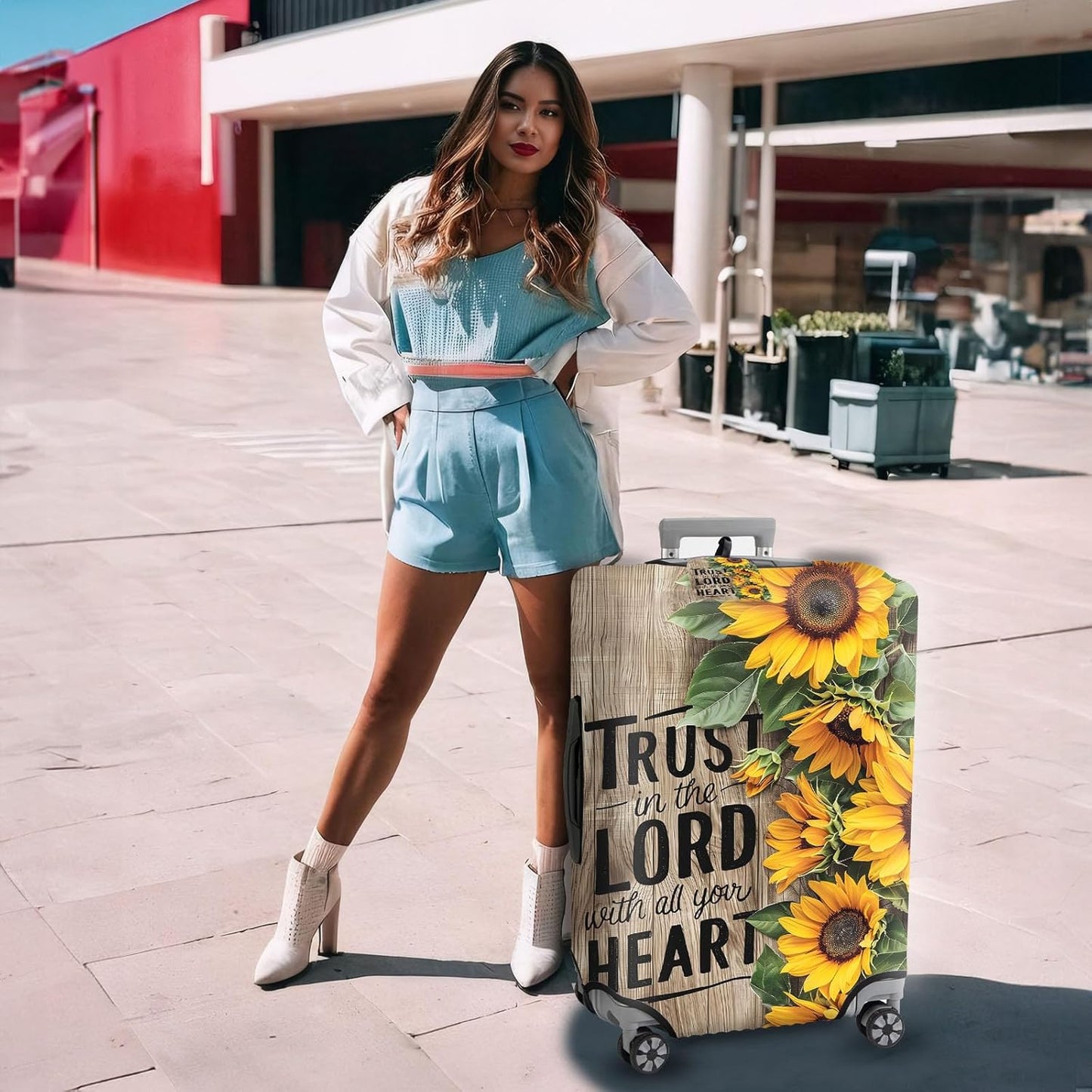 Travel Luggage Cover,Inspirational Sunflower Theme Suitcase Cover Accessory Kit, Luggage Tag, and