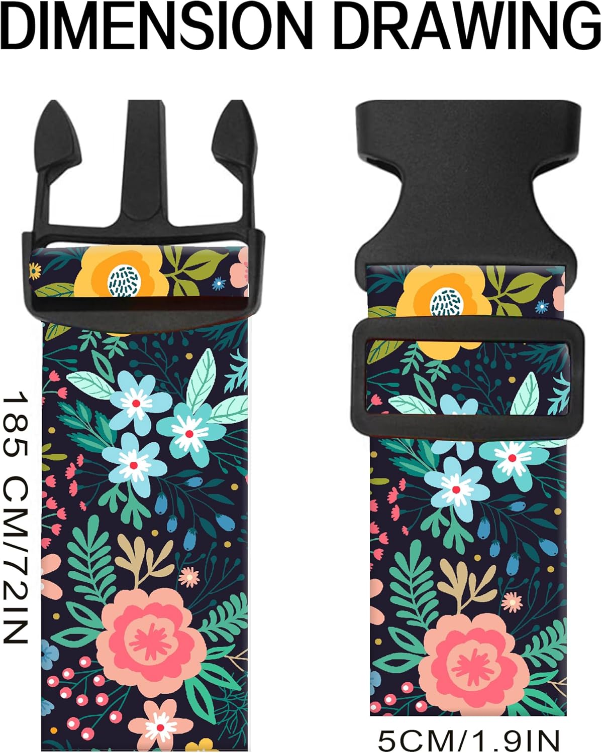 Luggage Straps for Suitcases, Adjustable Travel Belt, Durable Wide Luggage Strap, Cute Suitcase Strap Identifiers with Buckle, Bag Straps for Luggage, Colorful Cute Flowers