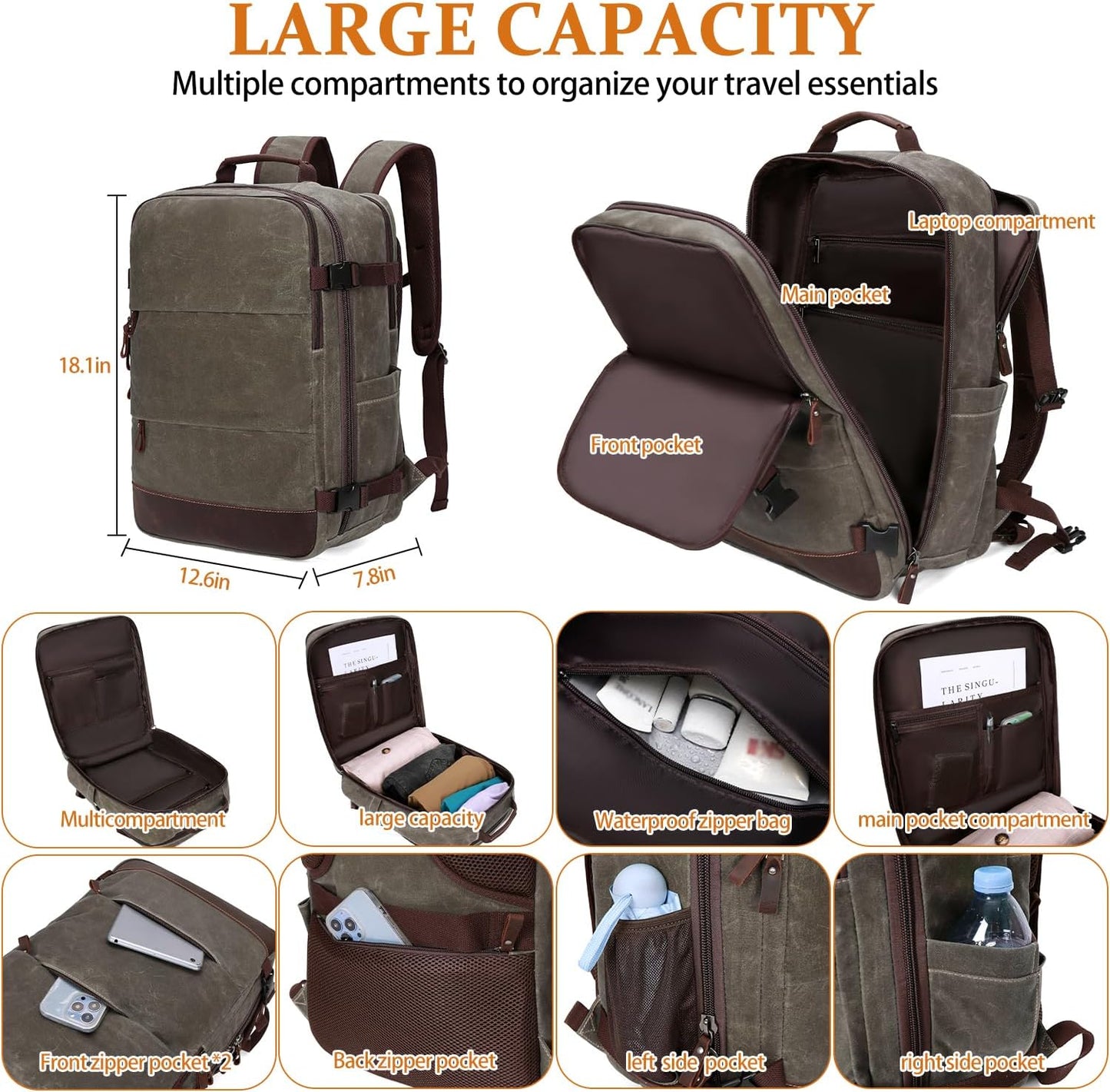Travel Backpack for Men Carry On Backpack Flight Approved Personal Item Backpack, 18.4 inch Laptop