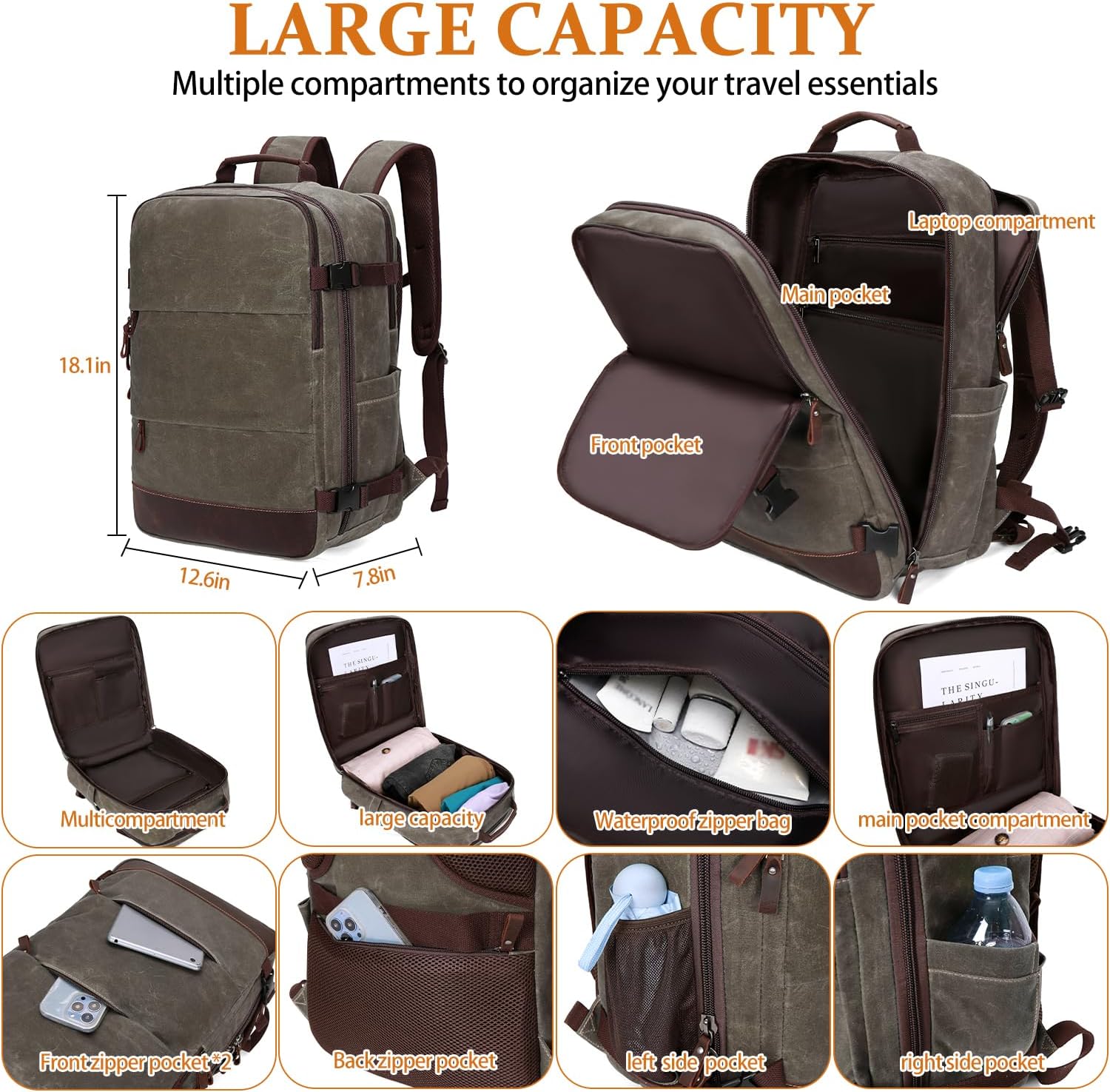 Travel Backpack for Men Carry On Backpack Flight Approved Personal Item Backpack, 18.4 inch Laptop