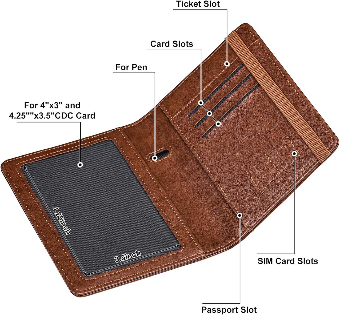 HerriaT Passport and Vaccine Card Holder Combo,Cover Case with CDC Vaccination Card Slot, Leather Travel Documents Organizer Protector, with RFID Blocking, for Women and Men