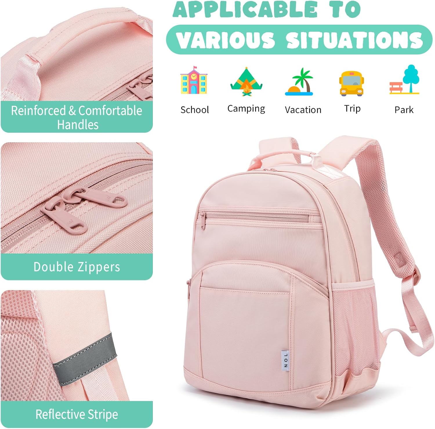 NOL Natural Organic Lifestyle Kids Backpack, School Backpacks for Teens Girls Boys, School Bookbag