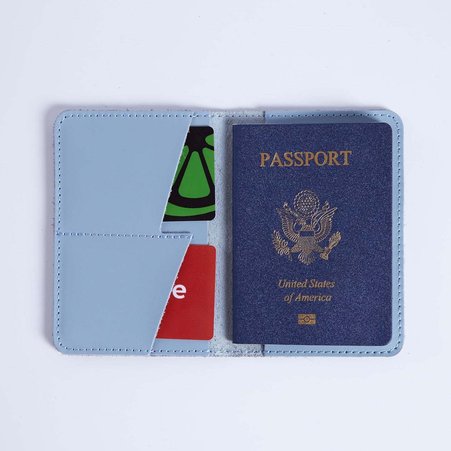 INCARNE US Passport Cover Clear - Travel Passport Wallet - Leather Passport Holder for Women Men Family with Card Slots & Note Compartmen - Sleeve Protector - Genuine Leather - Classic Light Blue