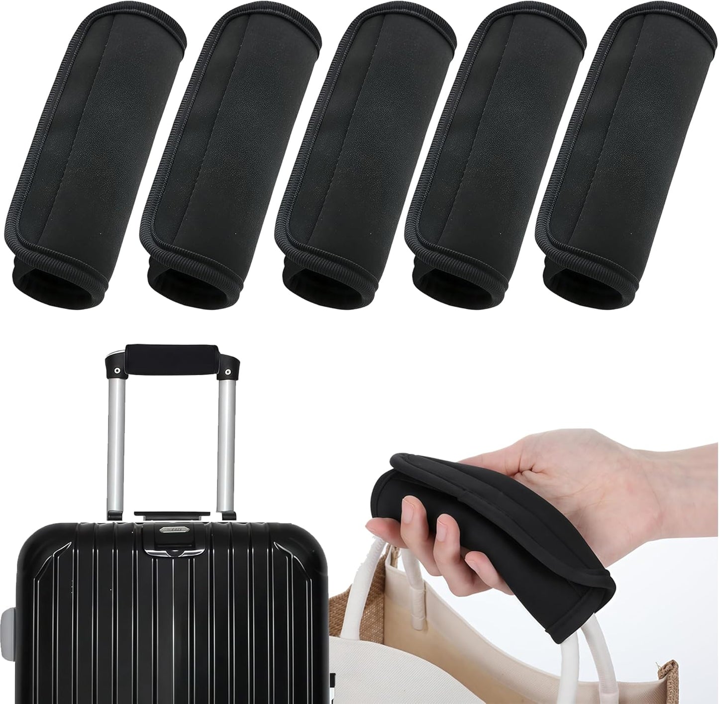 Luggage Handle Wrap 5 Pack, Luggage Tags |Handle Wraps|Handle Covers for Suitcase/Beach Bag/Backpacks, Bright Suitcase Identifiers Travel Accessories for Airplane (Black x 5)