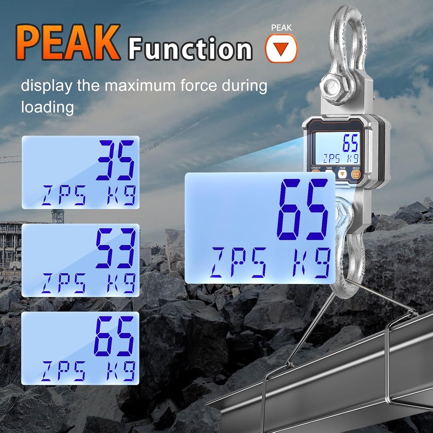 Bonvoisin Digital Crane Scale 22000lb Hanging Scale Heavy Duty Industrial Hanging Weight Scale with Peak Function (10000KG)