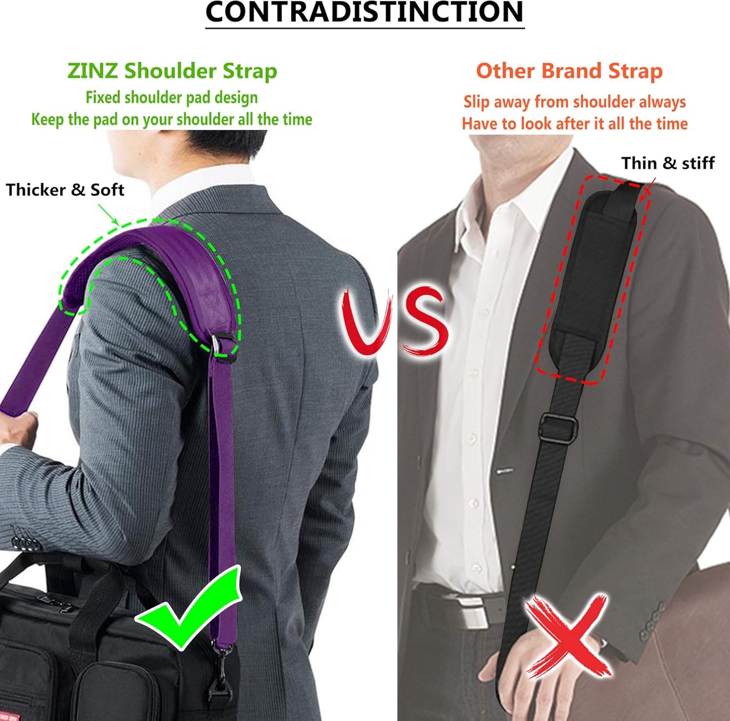 ZINZ Bag Shoulder Strap, Padded Adjustable Shoulder Strap Replacement