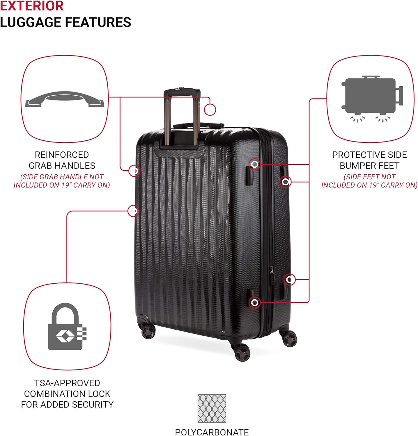 SwissGear 7272 Energie Expandable Hardside Luggage with Spinner Wheels and TSA Lock, Black, 3-Piece Set (19/24/27)